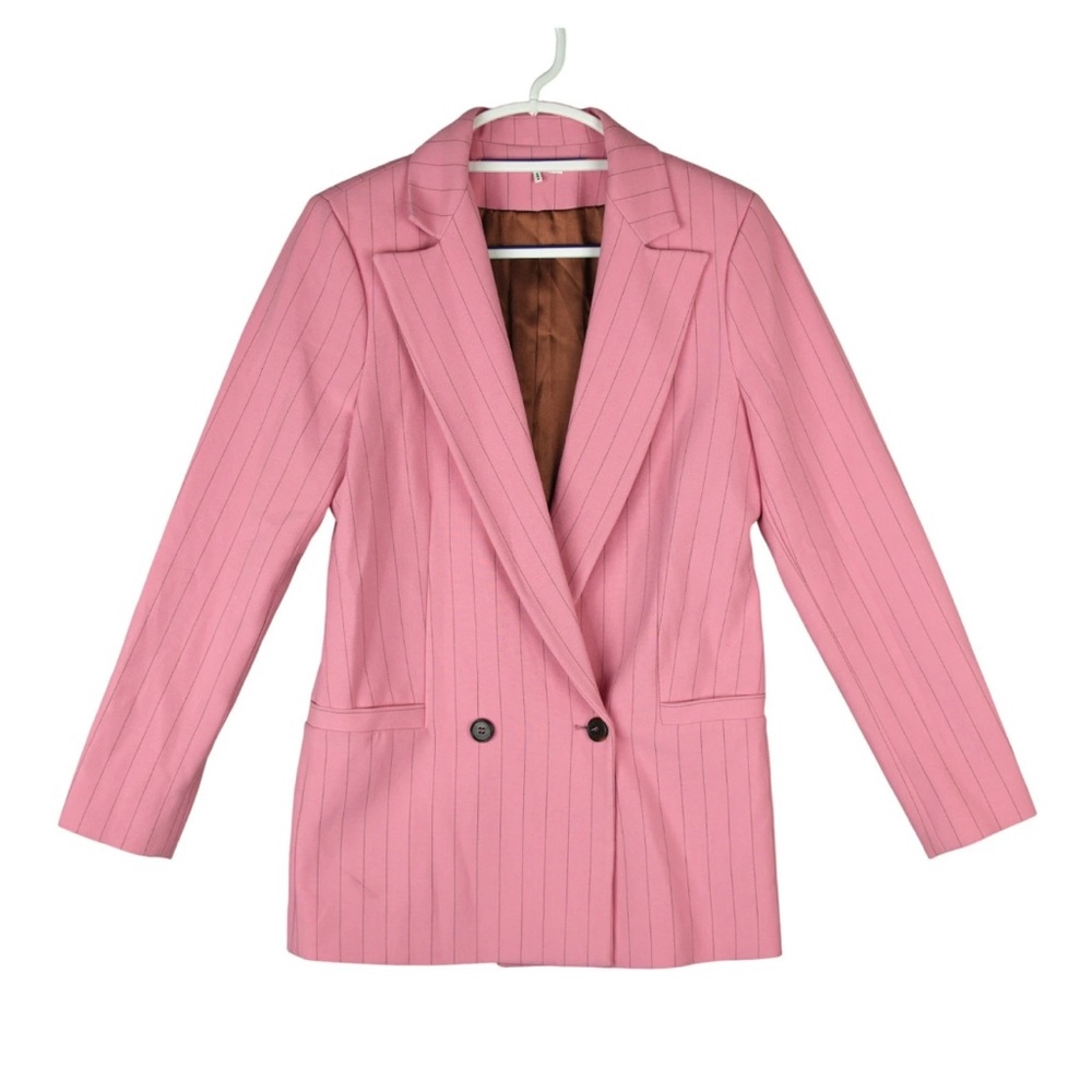 Ganni Brighton pinstripe twill blazer sea pink Pockets 2 Button Size 34 Designer